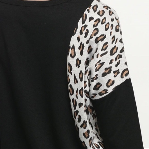BLACK LEOPARD PRINT SLEEVE PANEL TUNIC TOP - Picture 3 of 7